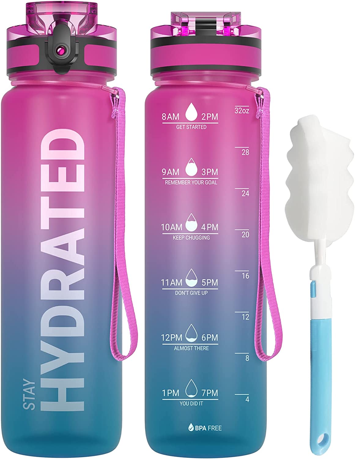 2oz Motivational Sports Water Bottle with Time Marker