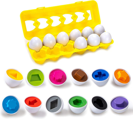 Color & Shapes Matching Egg Toy - Shape Sorting & Color Recognition Learning Toy for Toddlers