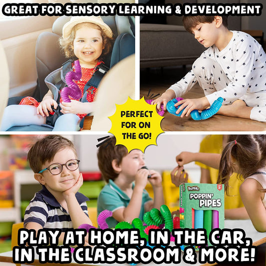 4pk Pop Tubes Sensory Toys (Large) Fun Learning Resource Toys Make Fun Sounds & Provide Stimulation